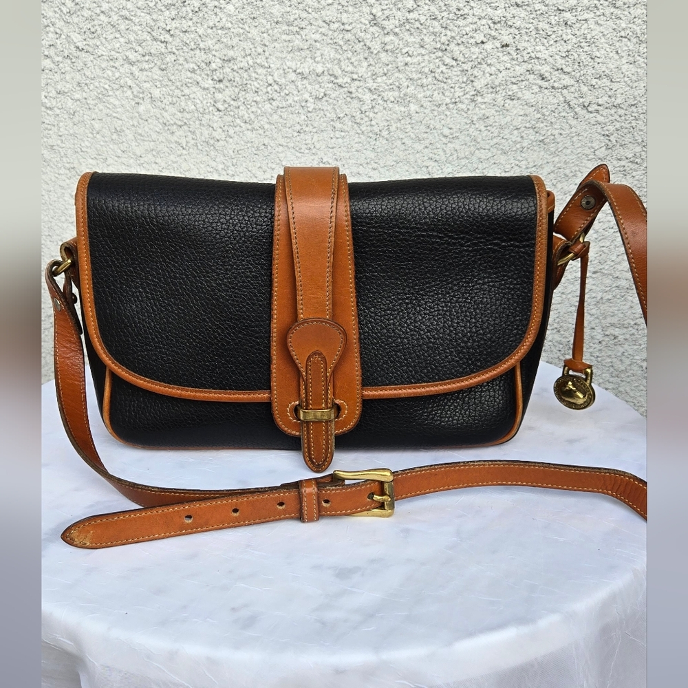 Dooney & Bourke Black Pebbled Leather Crossbody with Tan Trim